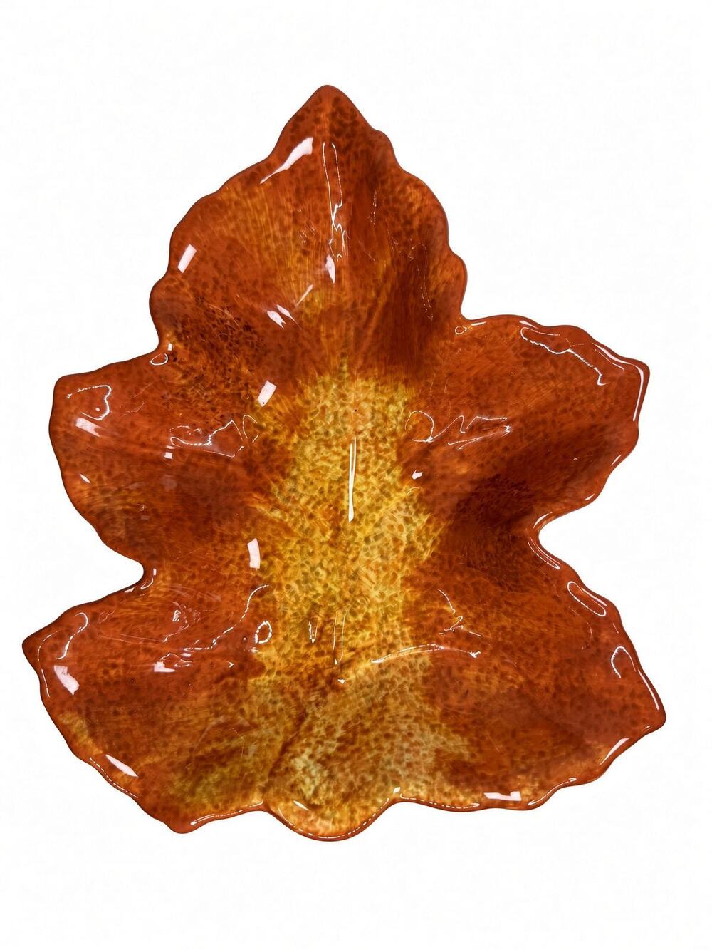 Signature Home Collection Harvest Leaf Dish, Amber Glaze Serving Tray, Fall